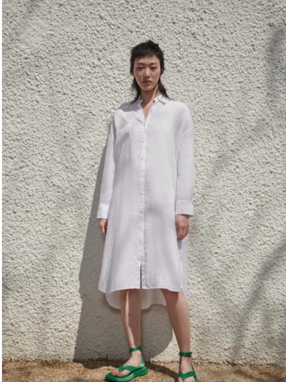 Zara White Linen Button-Down Shirt Dress